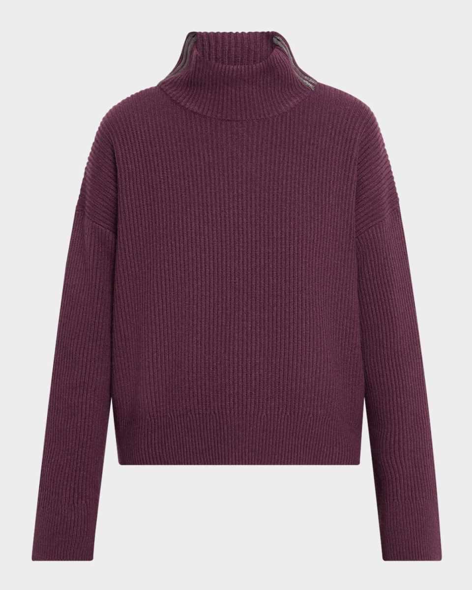 Monili-Trim Turtleneck Cashmere Rib Sweat